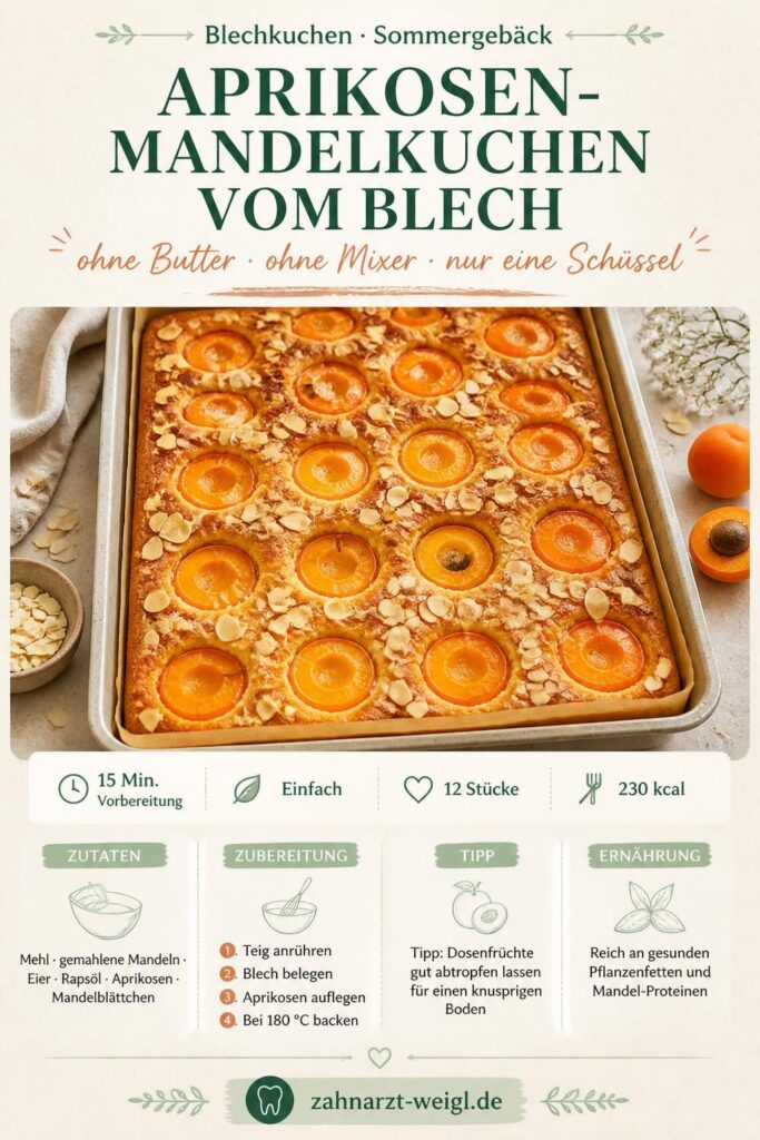 Aprikosen-Mandelkuchen vom Blech ohne Butter – Pinterest-Bild mit Rezept