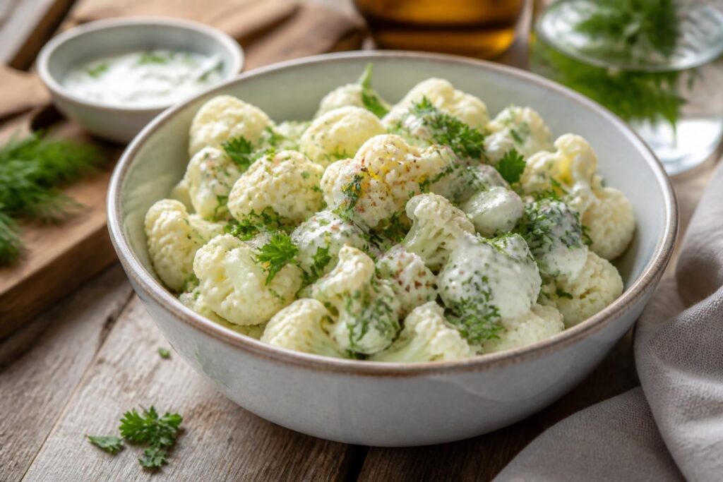 Blumenkohlsalat mit Joghurt und Kräutern: knackig durch Blanchieren