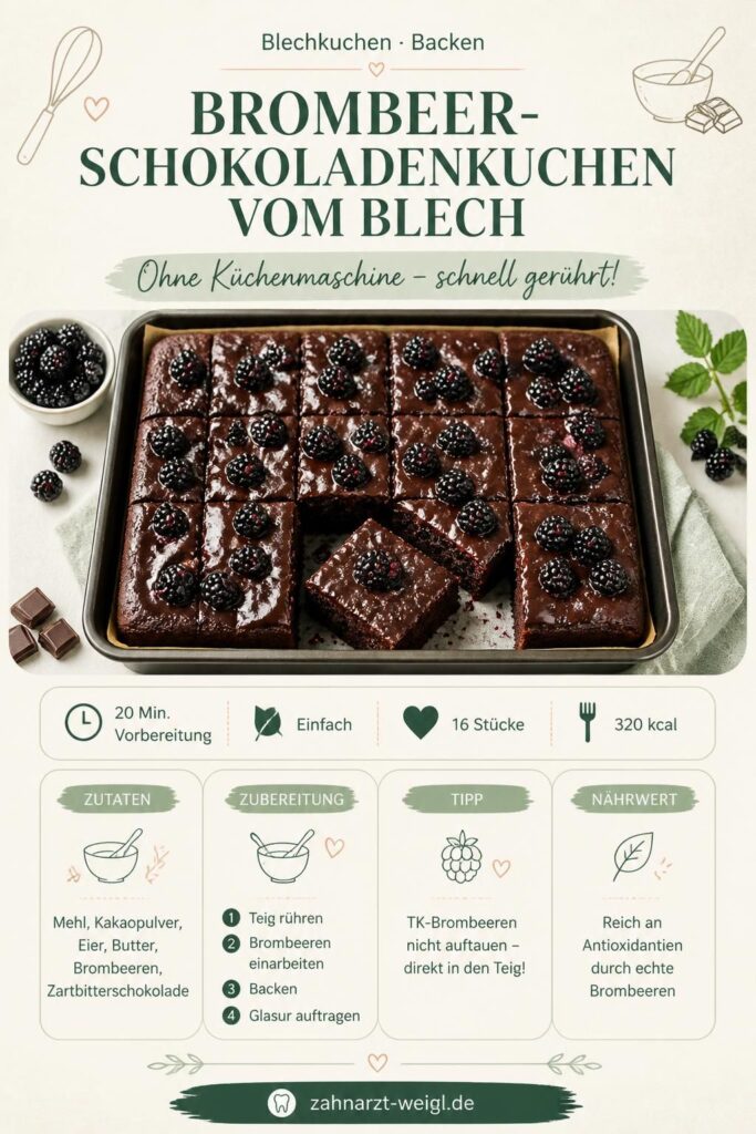 Brombeer-Schokoladenkuchen vom Blech mit Schokoglasur und frischen Brombeeren – Pinterest-Pin