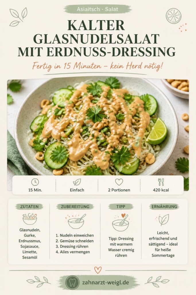 Kalter Glasnudelsalat mit Gurke und Erdnuss-Dressing – Pinterest Rezeptkarte