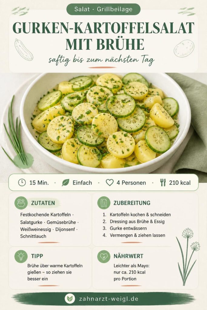 Gurken-Kartoffelsalat mit Brühe – Pinterest-Rezeptkarte