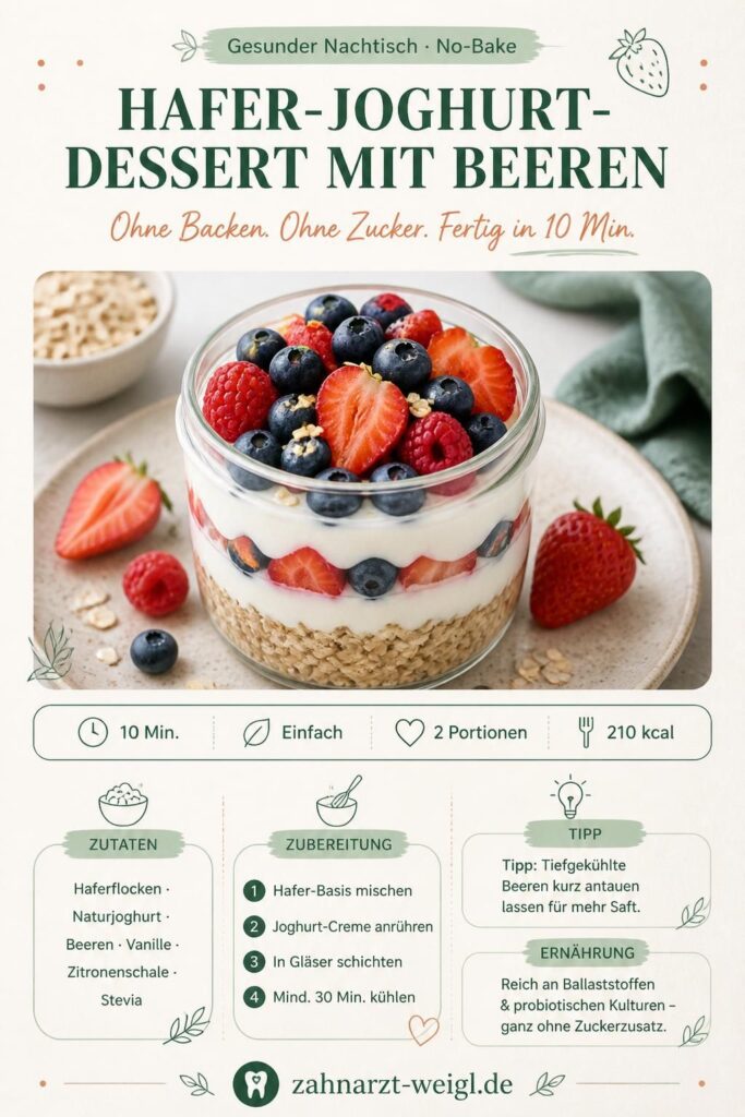 Hafer-Joghurt-Dessert mit Beeren im Glas, ohne Backen und ohne Zucker – Pinterest-Pin