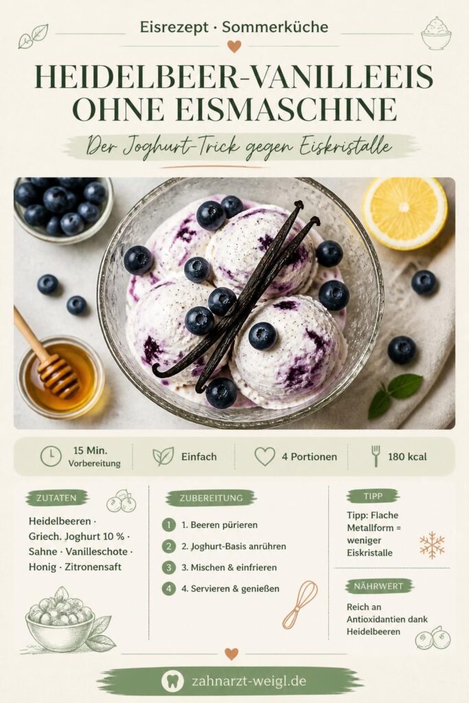 Heidelbeer-Vanilleeis ohne Eismaschine – cremig dank Joghurt-Trick, Pinterest-Rezeptbild