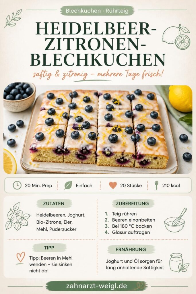 Heidelbeer-Zitronen-Blechkuchen mit Zitronenglasur, Pinterest-Pin zum Speichern