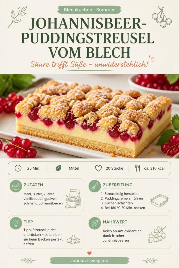 Johannisbeer-Puddingstreusel vom Blech – Pinterest-Bild mit Rezeptübersicht