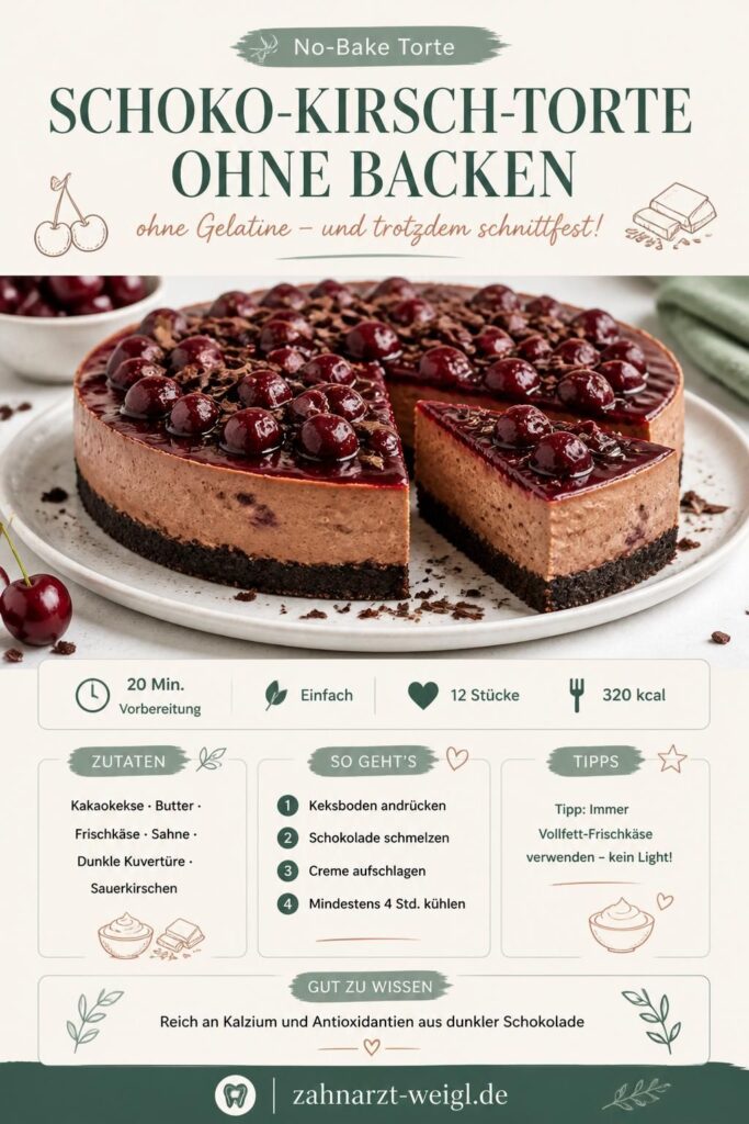 Schoko-Kirsch-Torte ohne Backen ohne Gelatine – Rezept auf zahnarzt-weigl.de