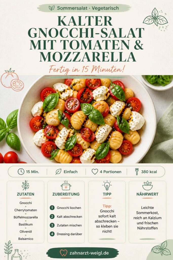Kalter Gnocchi-Salat mit Tomaten und Mozzarella – Pinterest-Bild