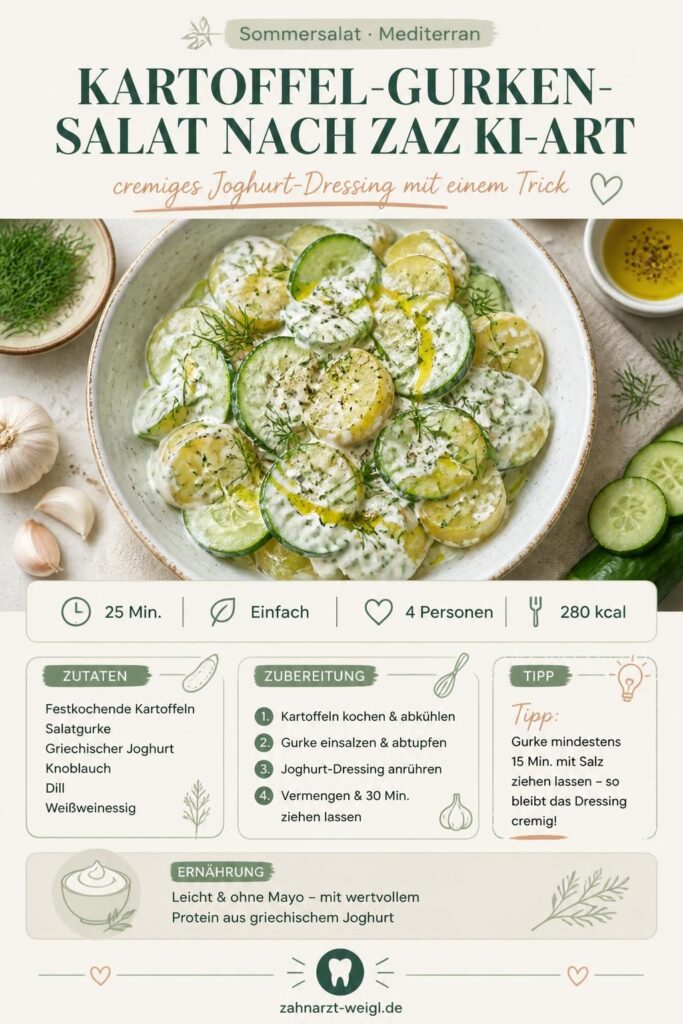 Kartoffel-Gurken-Salat nach Zaziki-Art mit cremigem Joghurt-Dressing – Pinterest-Bild