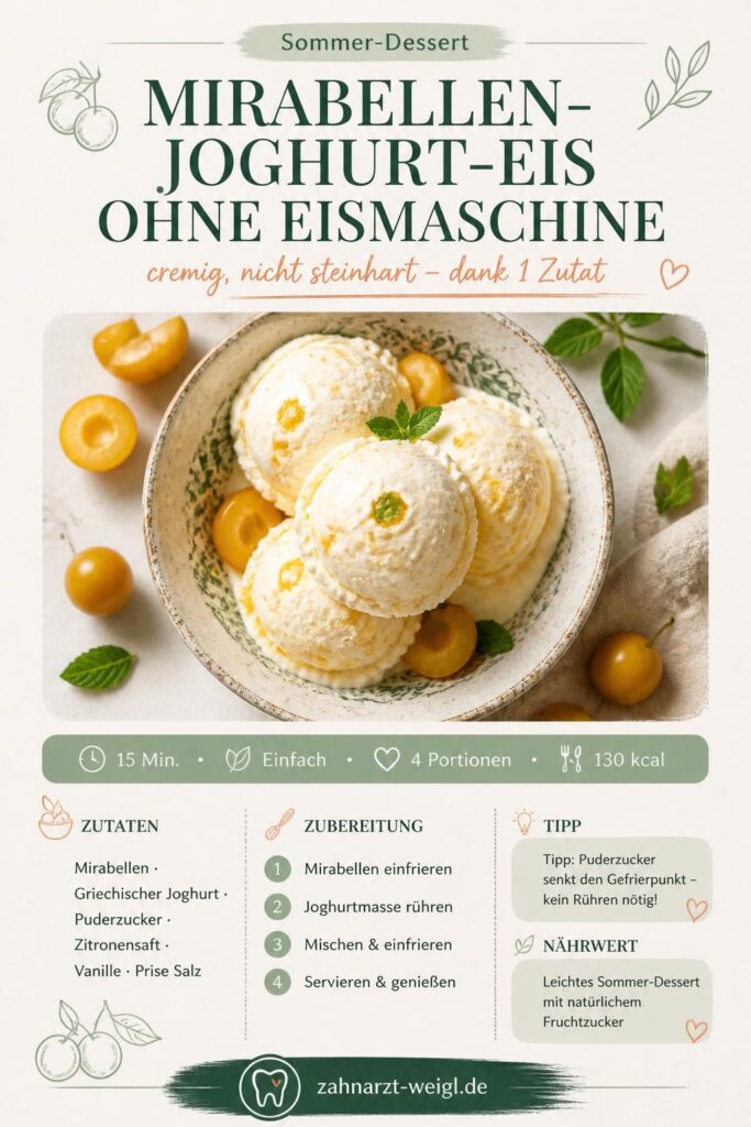 Cremiges Mirabellen-Joghurt-Eis ohne Eismaschine – Pinterest-Rezeptkarte