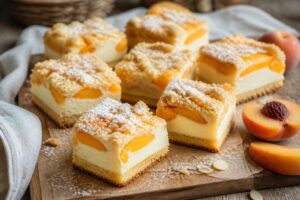 Pfirsich-Vanille-Schnitten vom Blech: ohne Hefe und ohne Mixer