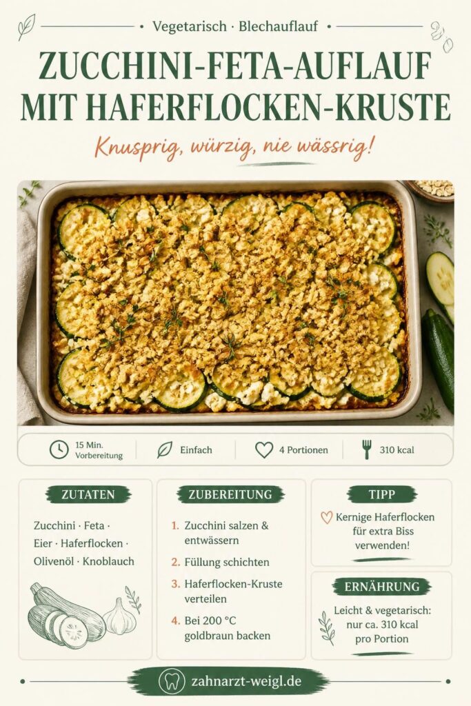 Zucchini-Feta-Auflauf vom Blech mit knuspriger Haferflocken-Kruste, Pinterest-Pin