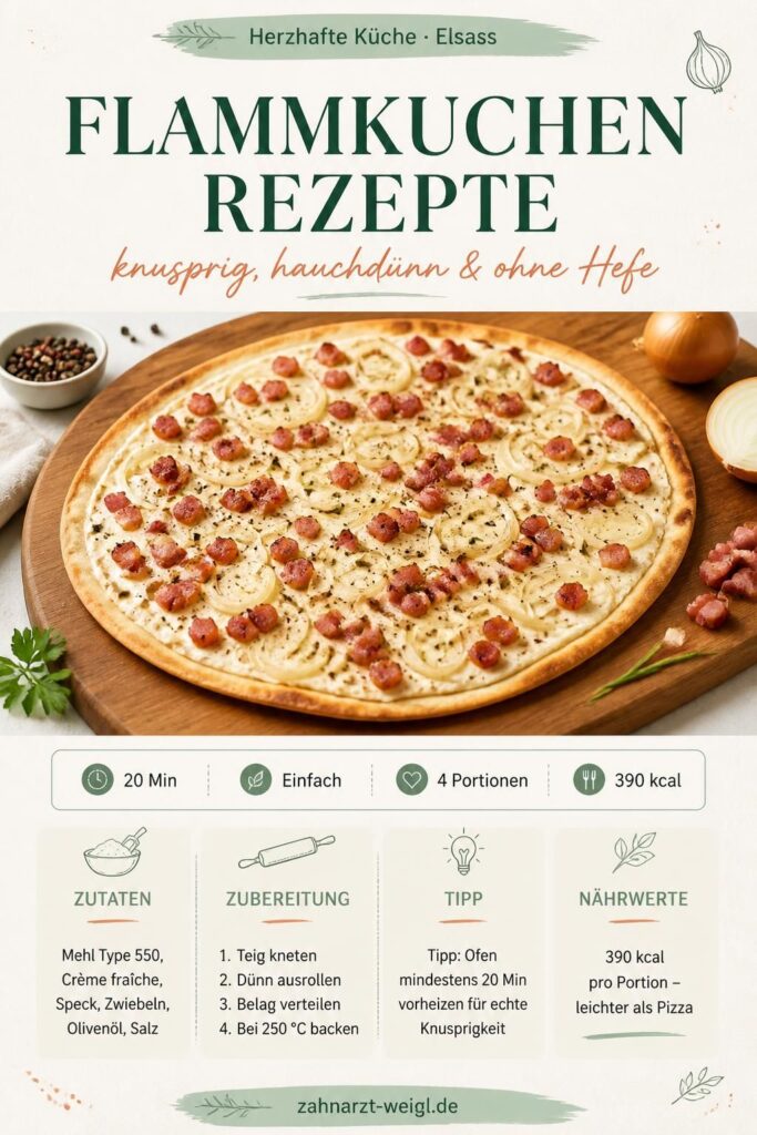 Flammkuchen Rezept Pin: klassischer Elsässer Flammkuchen mit Speck und Zwiebeln, hauchdünn und knusprig