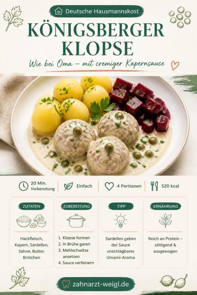 Königsberger Klopse mit Kapernsauce – Pinterest-Rezeptkarte