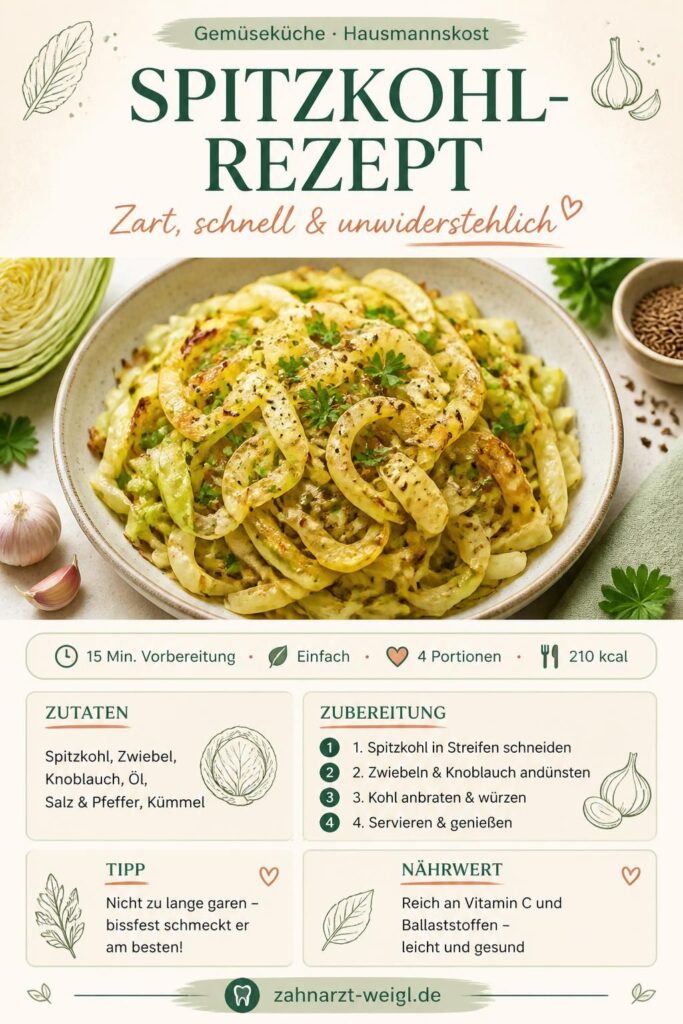 Spitzkohl-Rezept Pin: goldbraun angebratener Spitzkohl mit Zwiebeln und Kräutern
